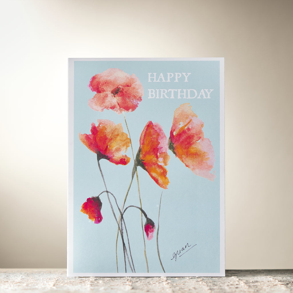Amber& Turquoise Poppies "Happy Birthday" Card by Guan
