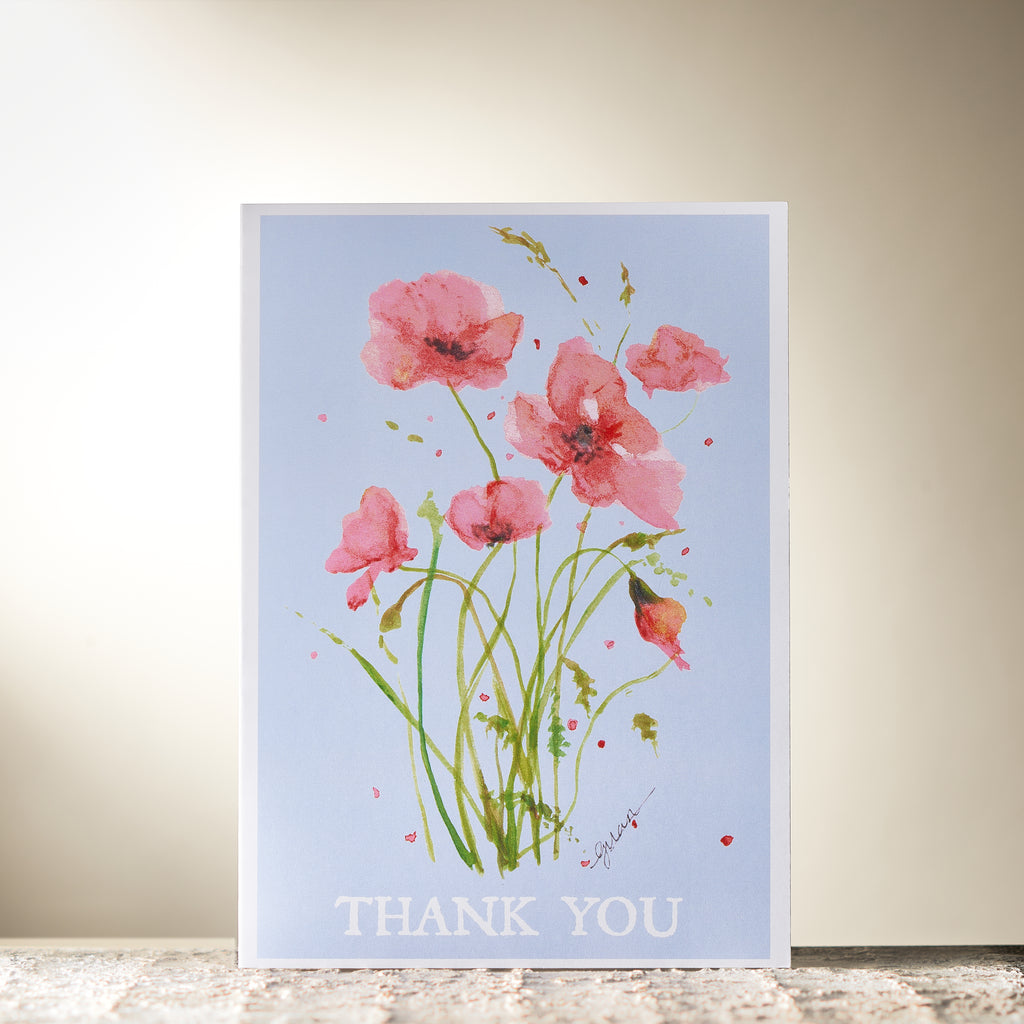 Pink Poppies "Thank You" Card by Guan