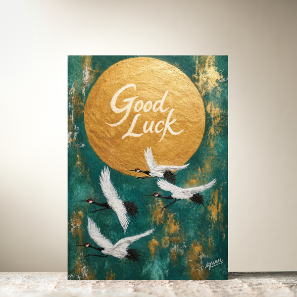 Flying Cranes 'Good Luck' Card by Guan