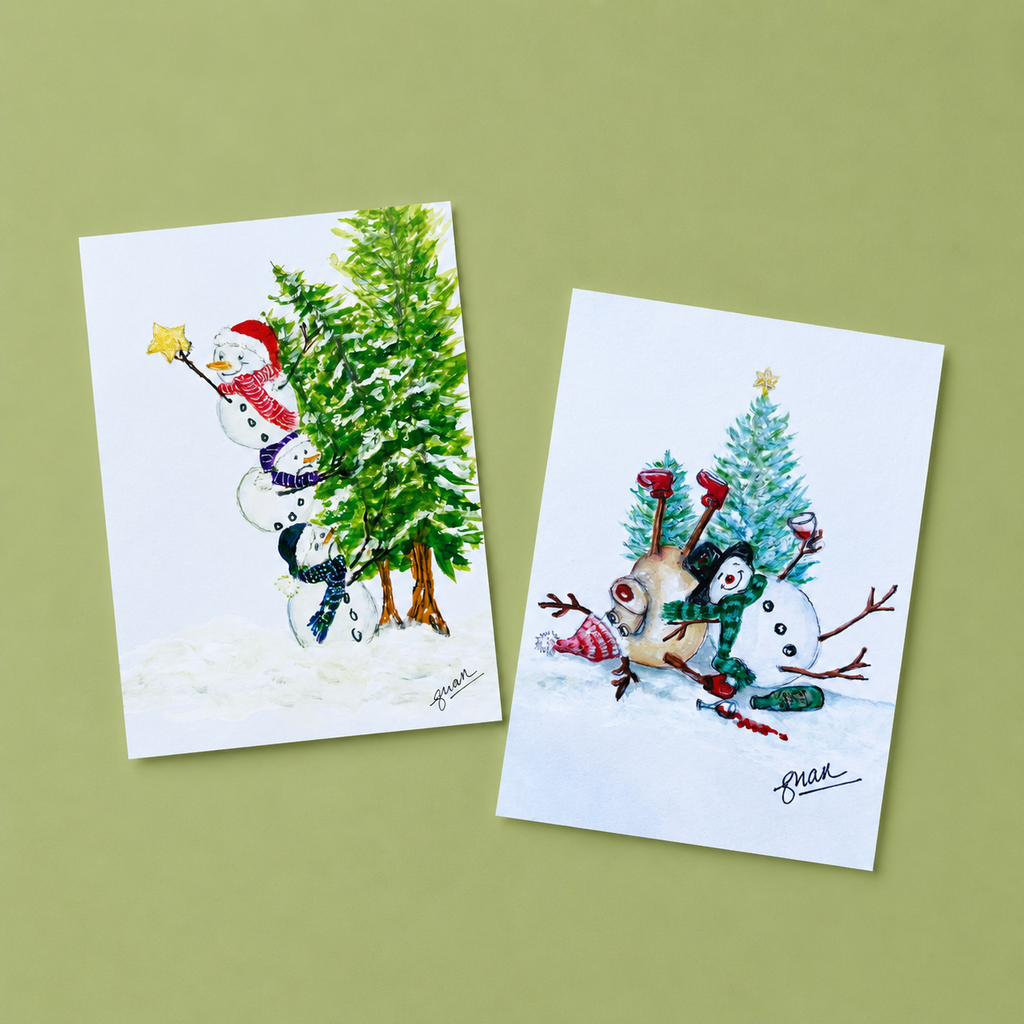 Snowman Tower & Frosty n Rudolph - Christmas card multipack (10 Pack)
