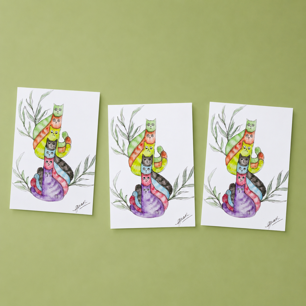 Guan's Christmas Cat Stack - Christmas Card Multipack (10 Pack)