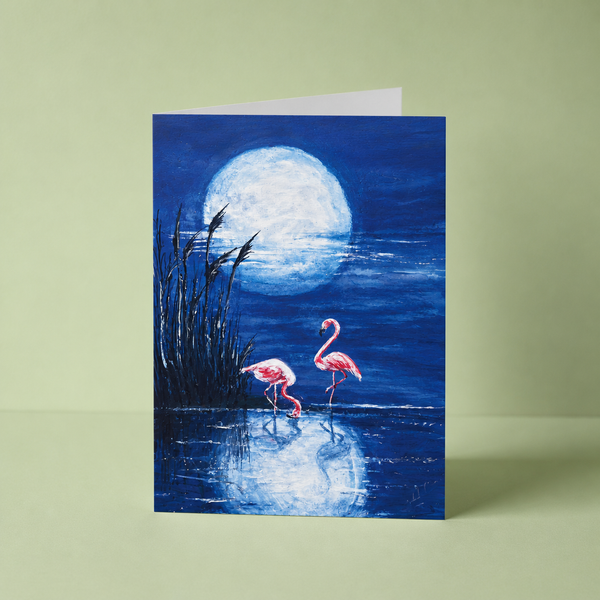 Flamingo Night Card by Guan