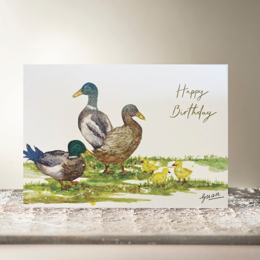 Happy Birthday Ducks Golden Foil Card by Guan