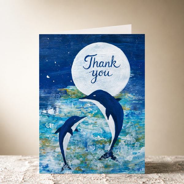 Leaping Dolphins 'Thank You' Card by Guan