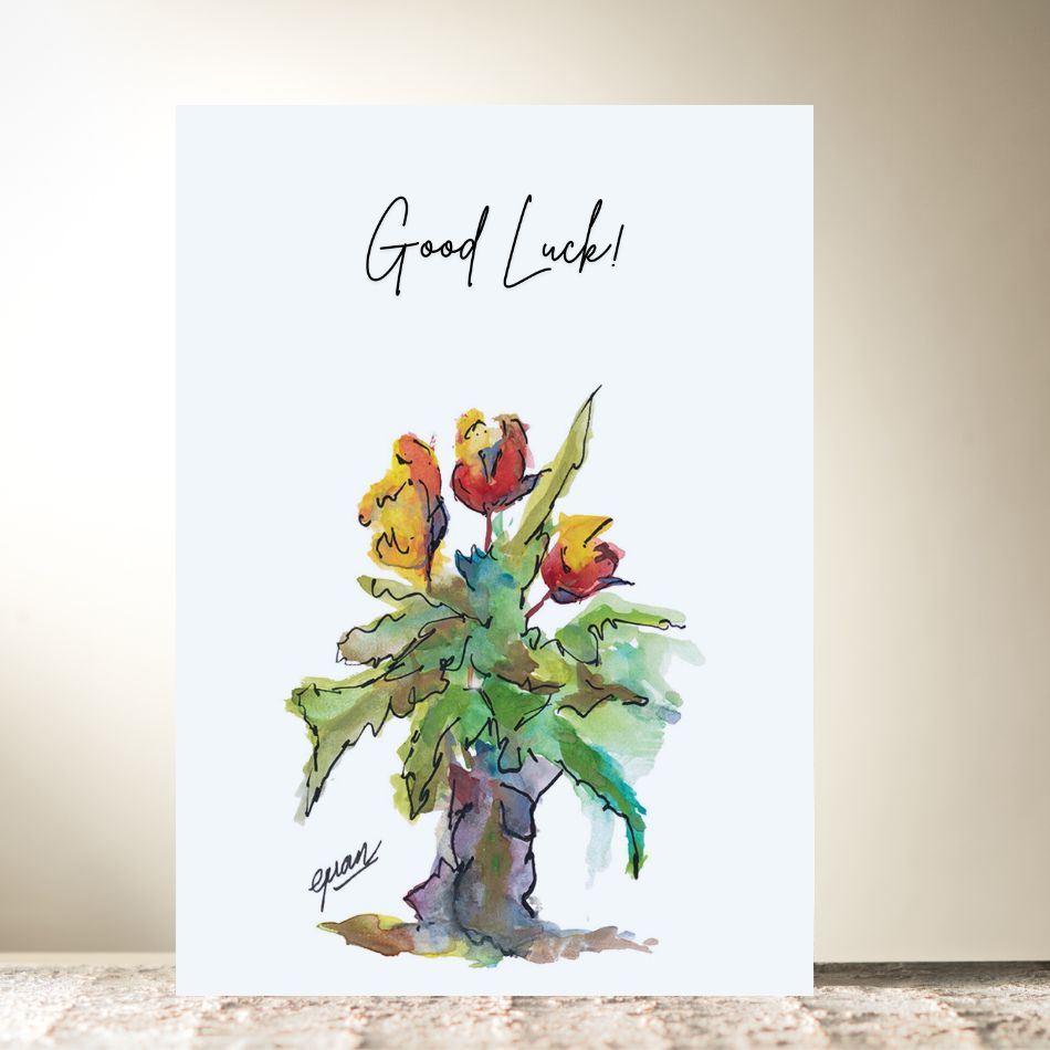 Orange Tulips "Good Luck" Card by Guan