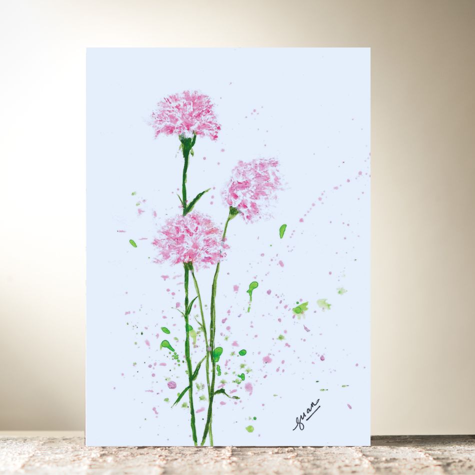 Pink Carnations Card by Guan