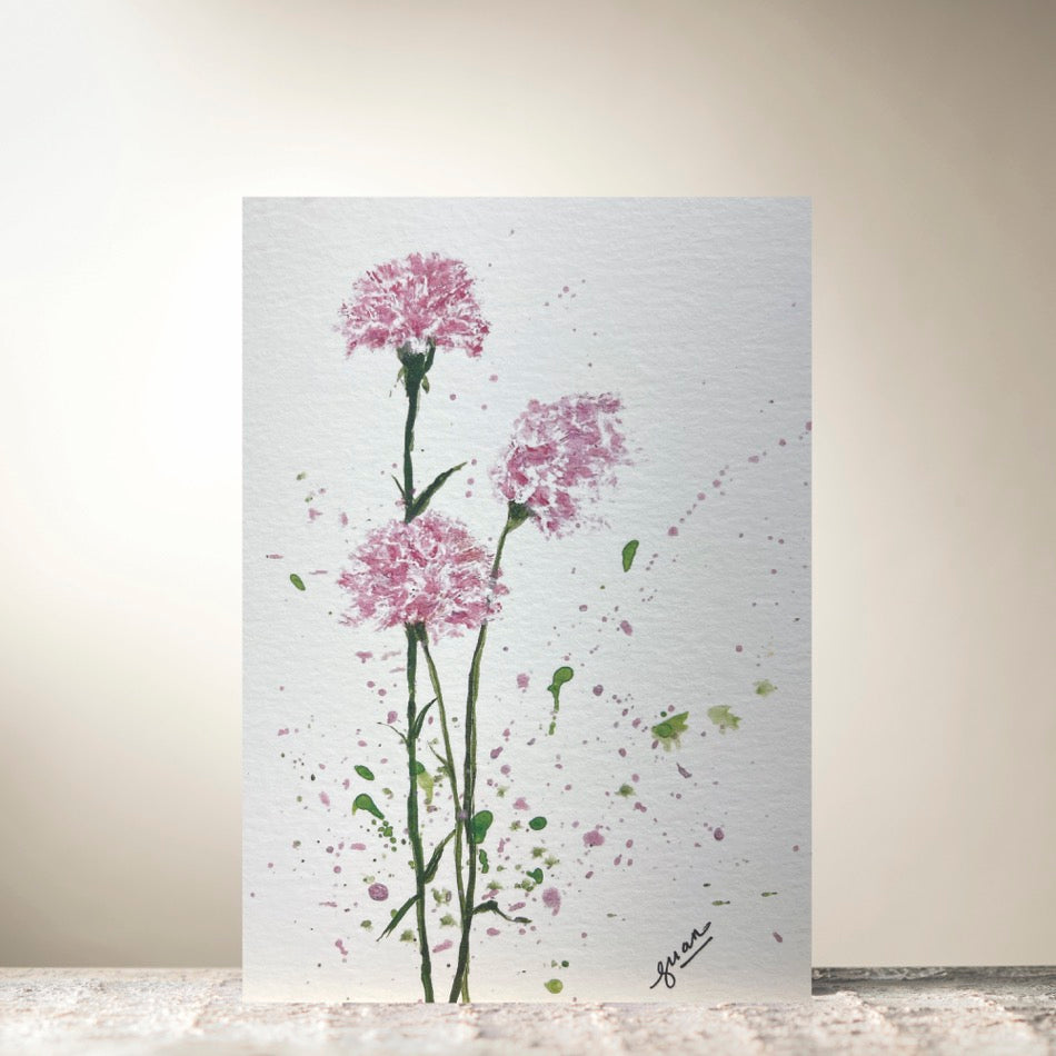 Pink Carnations Card by Guan