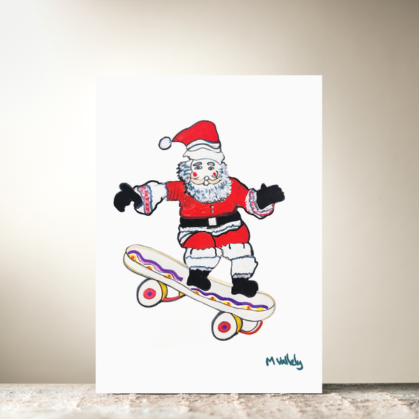 Santa On A Skate Board by Mary