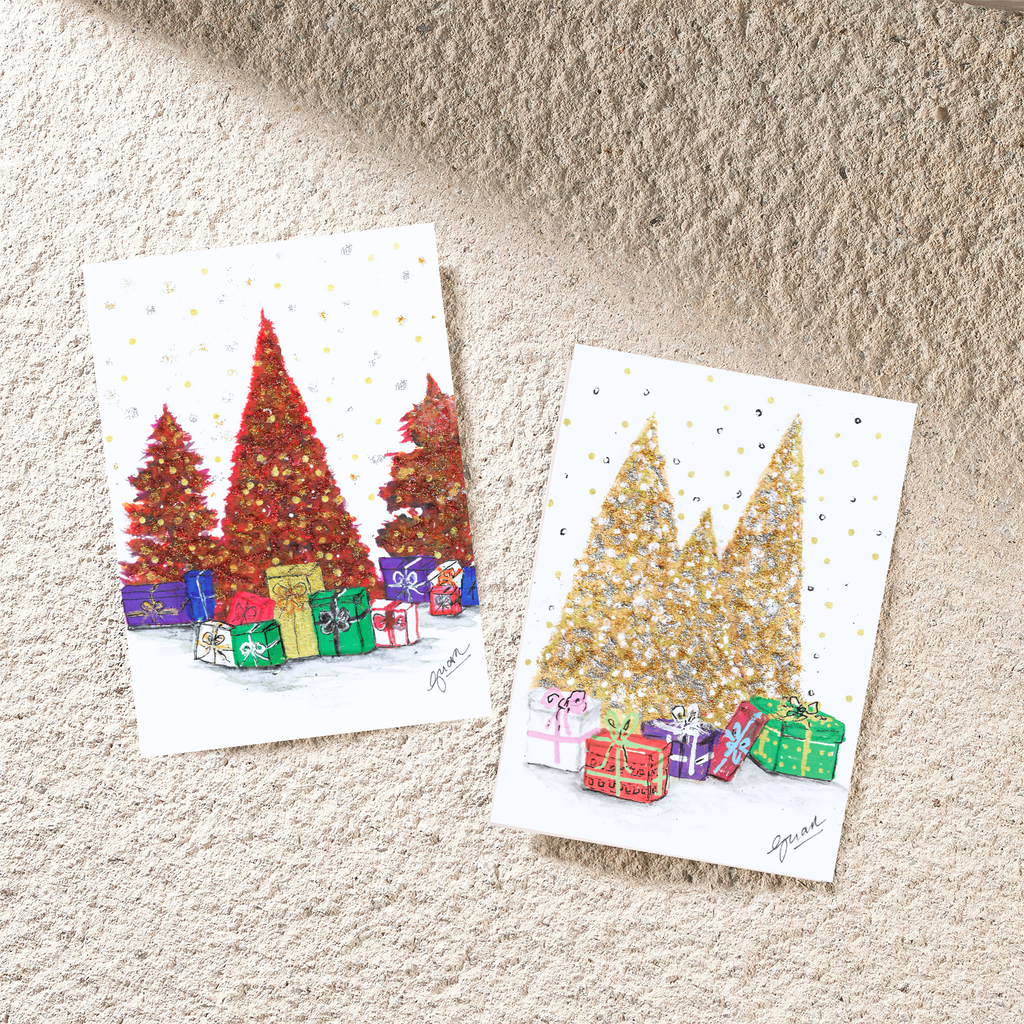 Red & Gold Present Tree - Christmas card multipack (10 Pack)