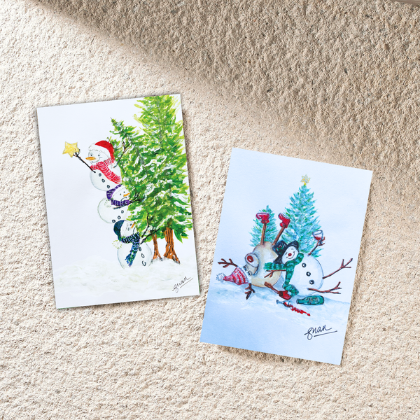 Snowman Tower & Frosty n Rudolph - Christmas card multipack (10 Pack)