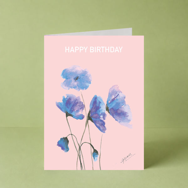 GUAN "Pink & Purple Poppies Happy Birthday" Card