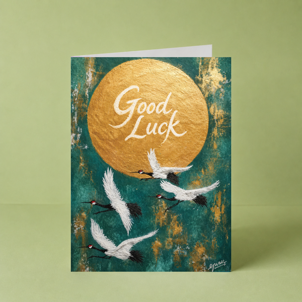Flying Cranes 'Good Luck' Card by Guan