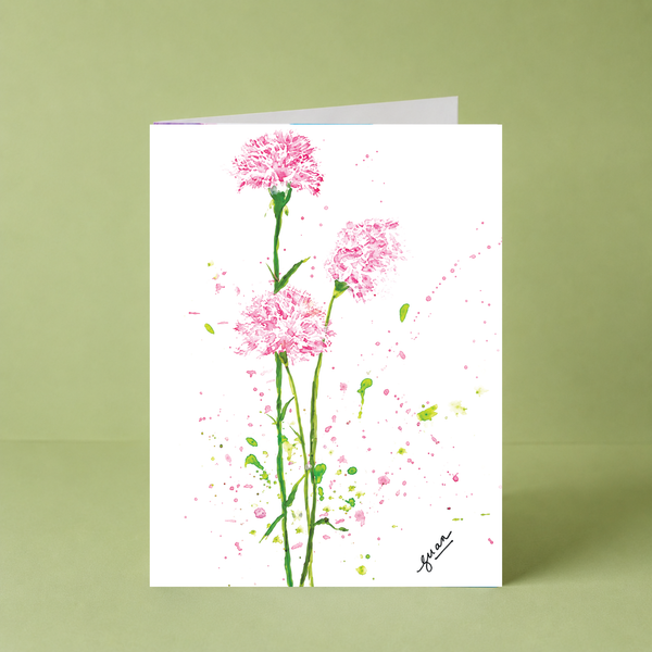 Pink Carnations Card by Guan