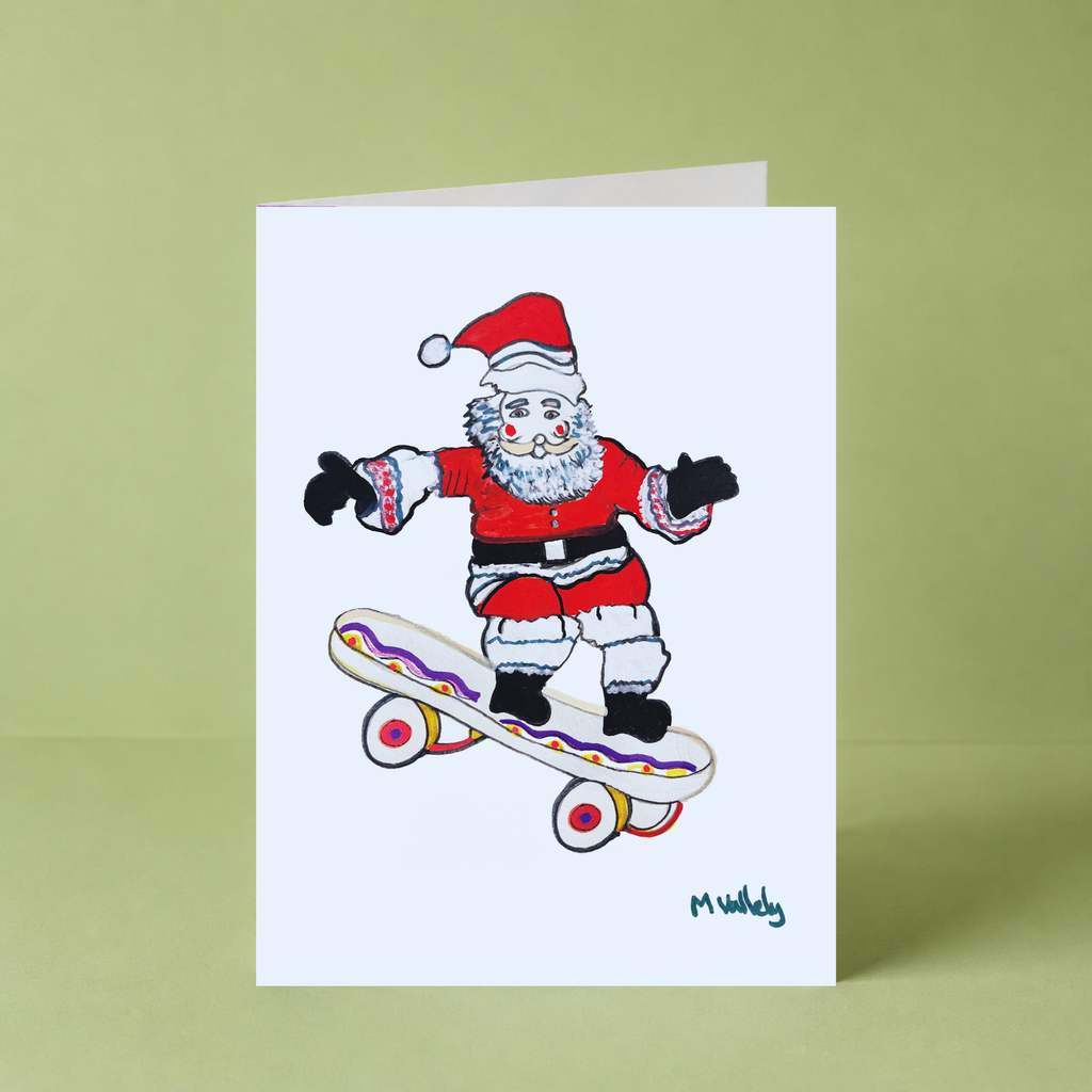 Santa On A Skate Board by Mary